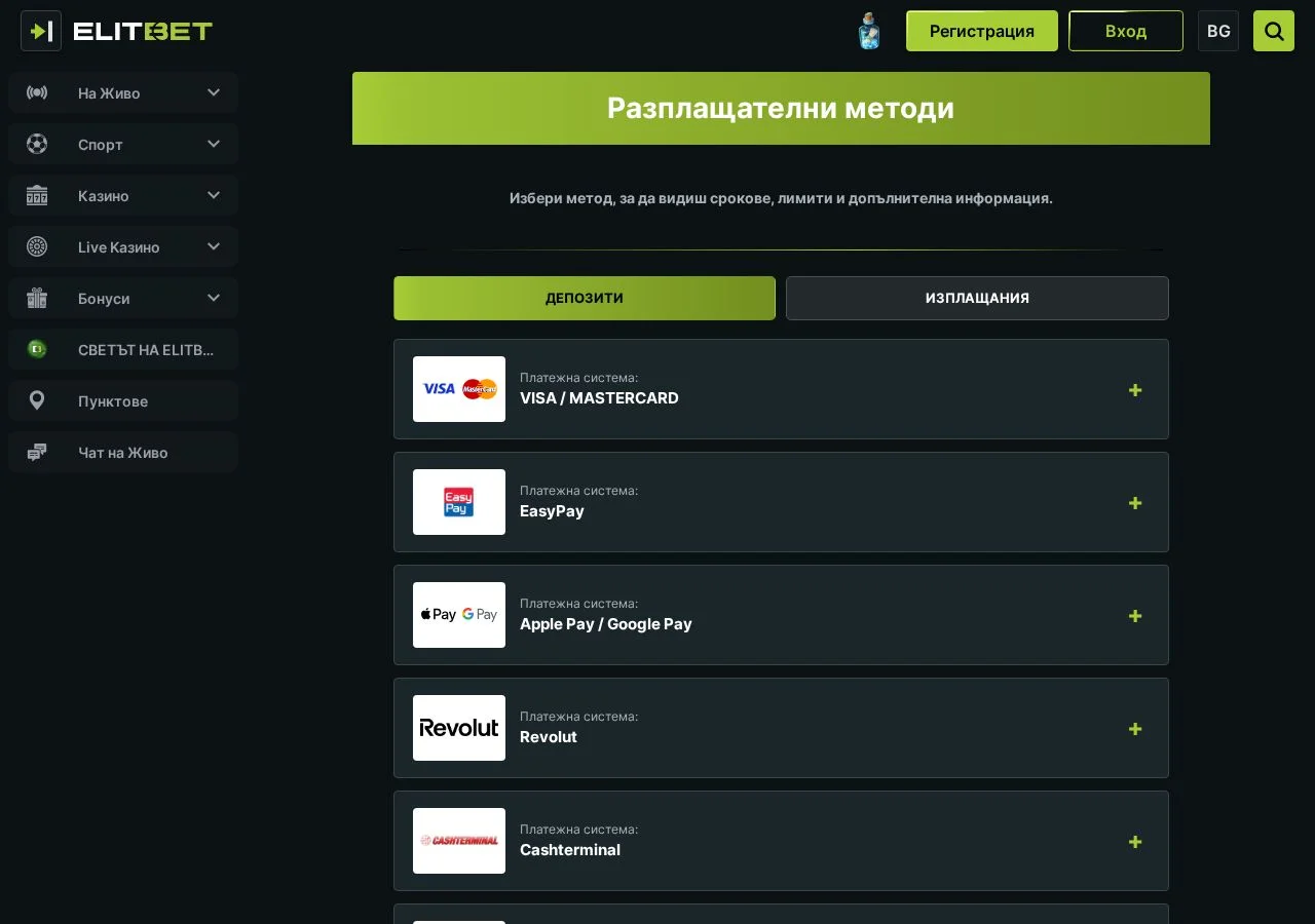 ElitBet payment options