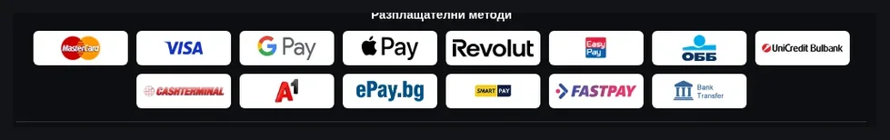 Страница с методи за плащане на ElitBet, Мрежа с логотипи на доставчици на плащания, включително Mastercard, Visa, Google Pay, Apple, 29.10.2026